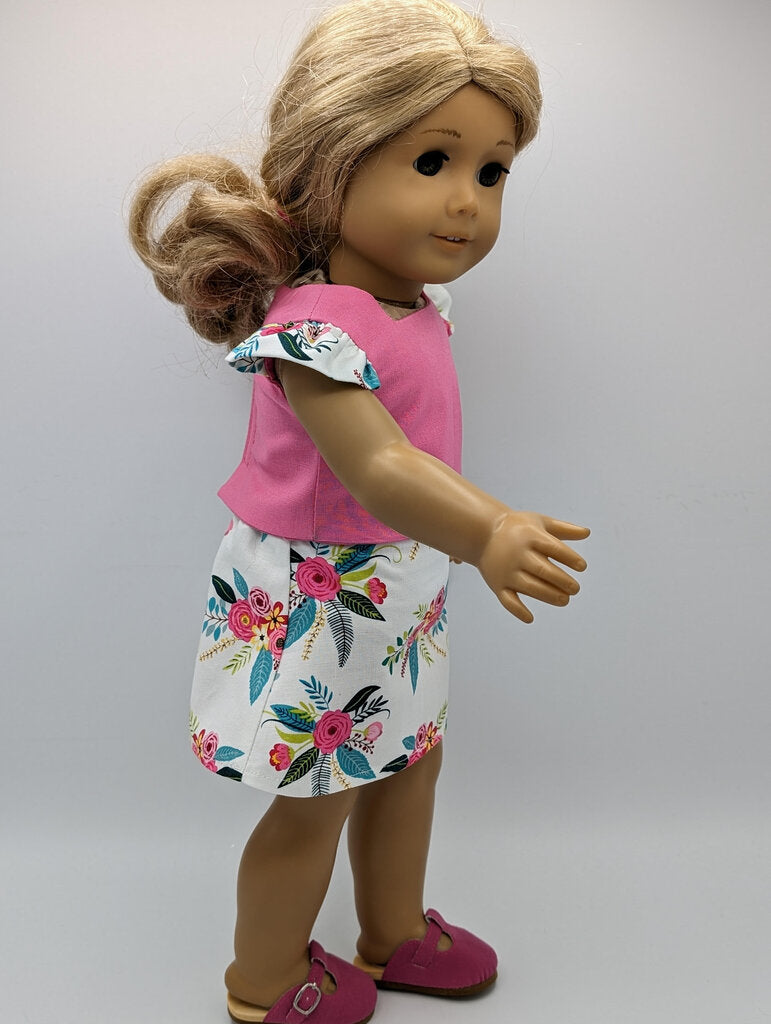 Pink Top, with Wing Sleeves, Skirt, and Shoes