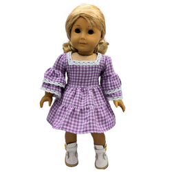 Boho Dress in purple gingham and cotton lace. White boots - view 1