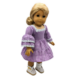 Boho Dress in purple gingham and cotton lace. White boots - view 3