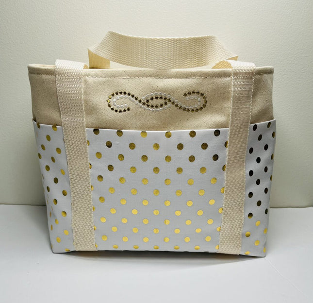 6 Pocket Handy Tote Gold Dots