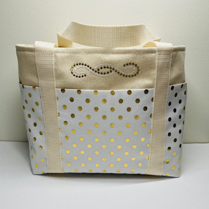 6 Pocket Handy Tote Gold Dots