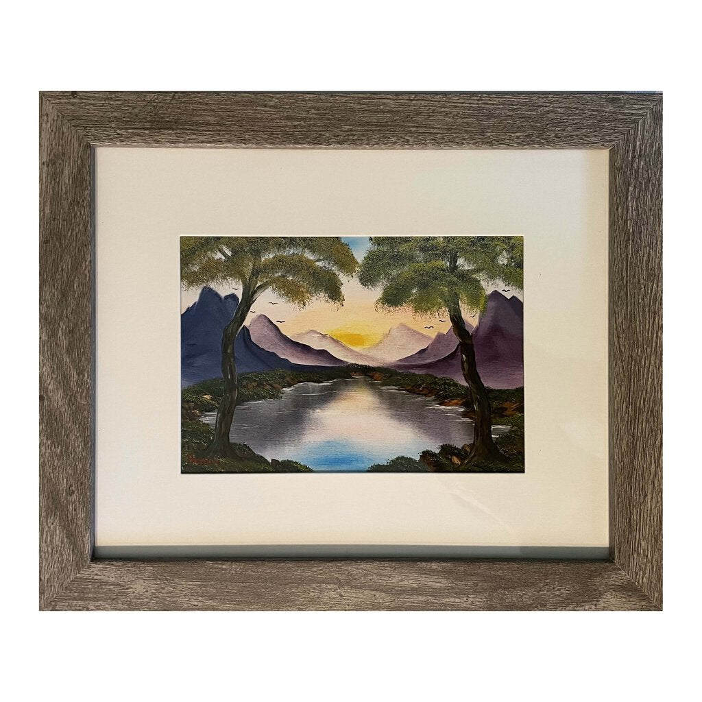 #125-1 Purple Mountains framed print 8"x10" gray frame / 5"x7" print