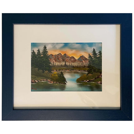 #137-1 Sunrise Mountains framed print 8"x10" blue frame / 5"x7" print
