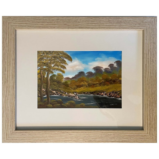 #114-1 Peaceful River framed print 8"x10" beige frame / 5"x7" print