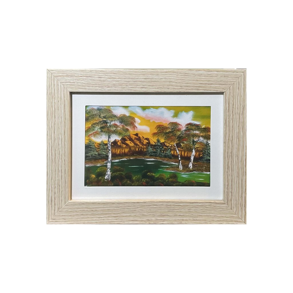 #101-1 Orange Mountains framed print 5"x7" beige frame / 4"x6" print