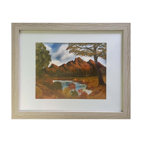 #19-1 Brown Mountain Lake framed print 11"x14" beige frame / 8"x10" print