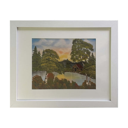 #42-1 Cabin on the Lake framed print 11"x14" white frame / 8"x10" print