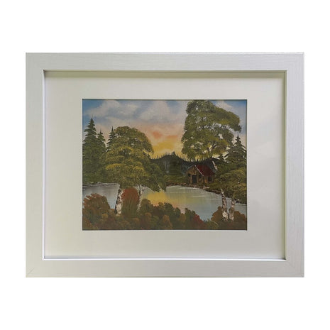 #42-1 Cabin on the Lake framed print 11"x14" white frame / 8"x10" print