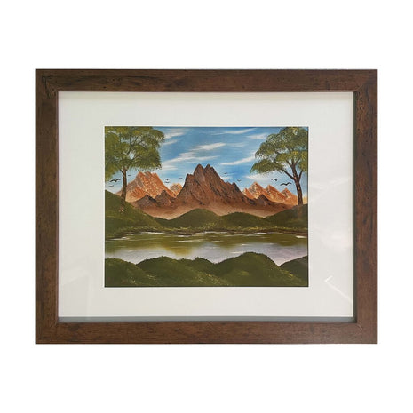 #72-1 Mountain Birds framed print 11"x14" brown frame / 8"x10" print