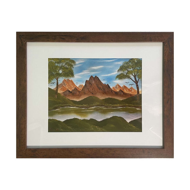 #72-1 Mountain Birds framed print 11"x14" brown frame / 8"x10" print