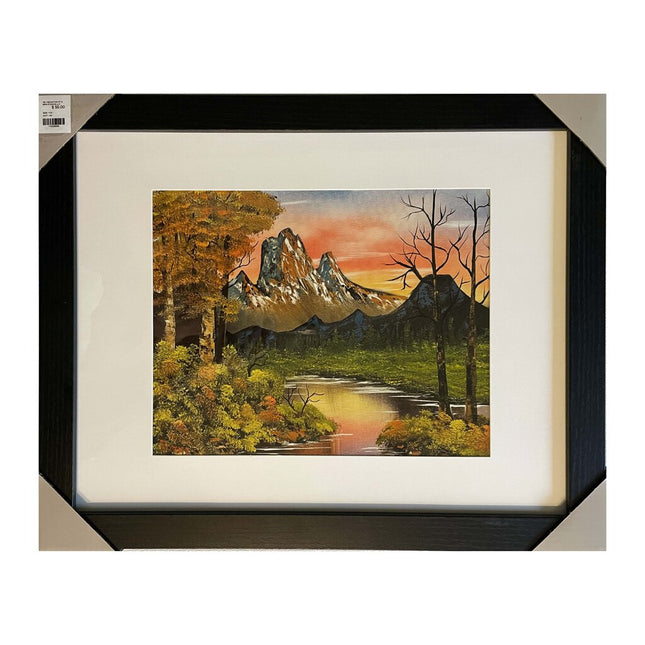#39-1 MOUNTAIN AT SUNSET framed print 11"x14" beige frame / 8"x10"