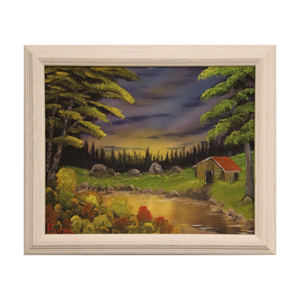 #27 EVENING SUNSET original oil on canvas 16"x20" with a fancy white frame