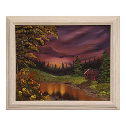 #37 EVENING SUNSET original oil on canvas 16"x20" with a fancy white frame