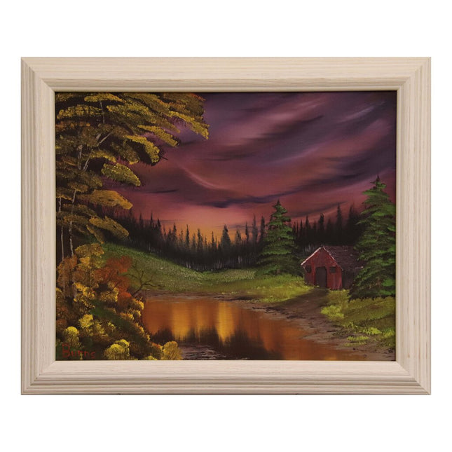 #37 EVENING SUNSET original oil on canvas 16"x20" with a fancy white frame