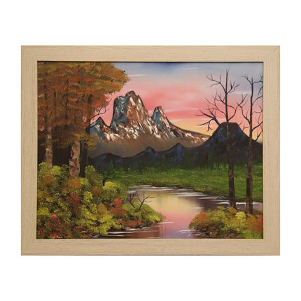 #39 MOUNTAIN AT SUNSET original oil on canvas 16"x20" with a beige frame