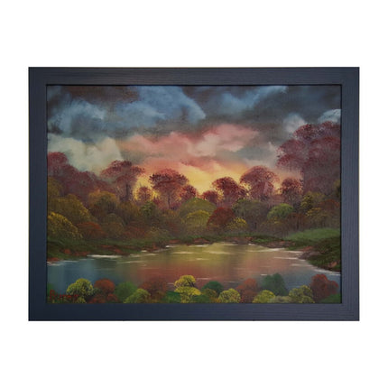 #124 RAINBOW RIVER original oil on canvas 18"x24" with a blue frame