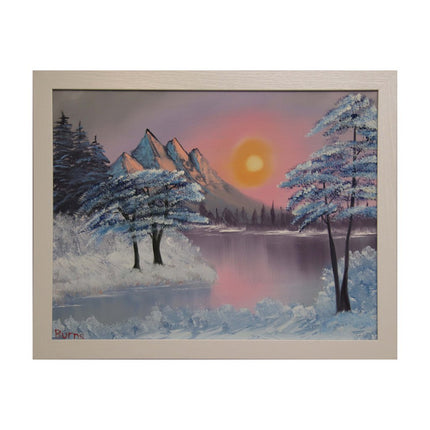#3 WINTER SUN original oil on canvas 18"x24" with a white frame