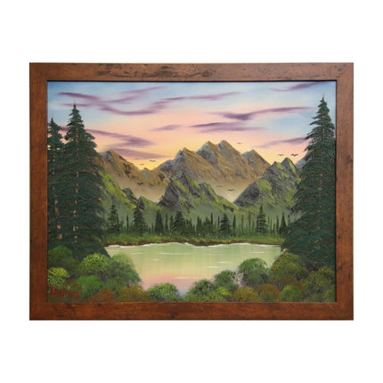 #127 MOUNTAINS original oil on canvas 18"x24" with a brown frame