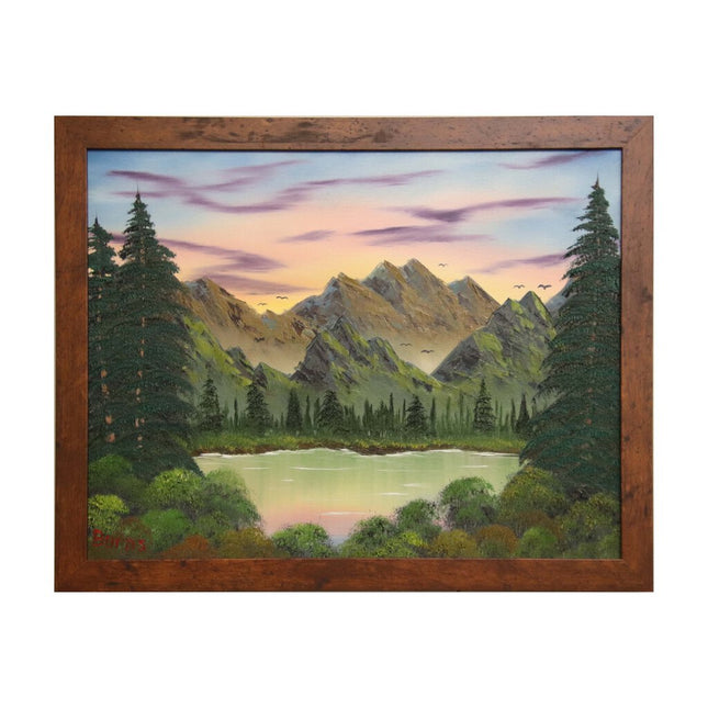 #127 MOUNTAINS original oil on canvas 18"x24" with a brown frame