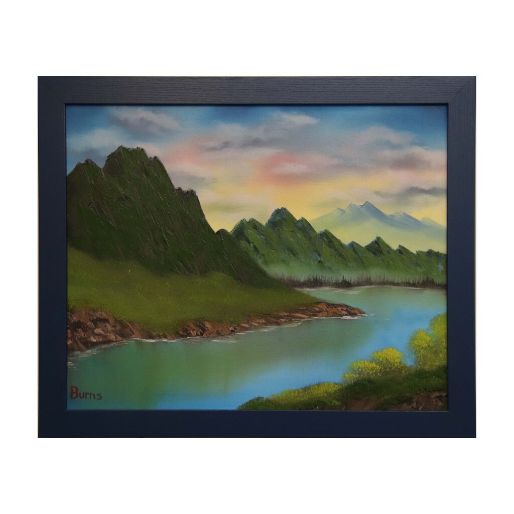 #135 GREEN MOUNTAIN original oil on canvas 16"x20" with a blue frame