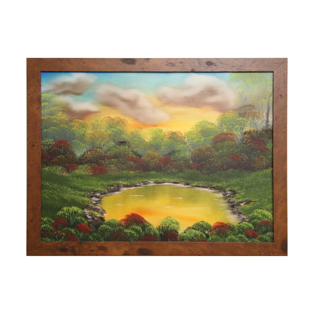 YELLOW POND 146 oil on canvas 18"x24" with a brown frame by MFB Studios LLC