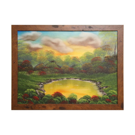 #146 YELLOW POND original oil on canvas 18"x24" with a brown frame