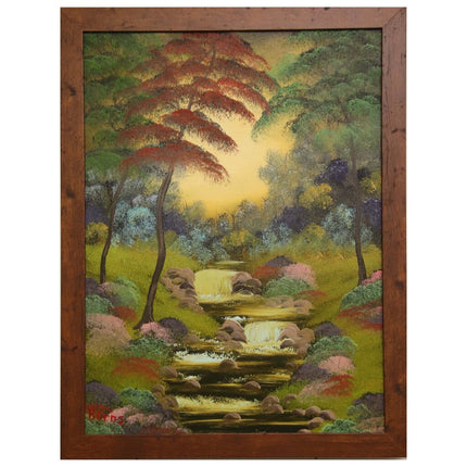 #142 Yellow Sky original oil on canvas 18"x24" with a brown frame