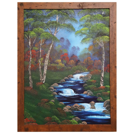 Blue River 143 oil on canvas 18"x24" with a brown frame by MFB Studios LLC