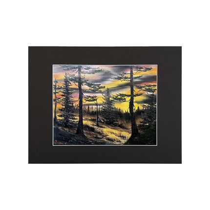 #84-1 EVERGREENS AT SUNSET matted print