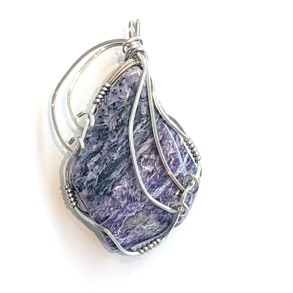 CHAROITE Sterling Silver Wire Wrapped Pendant