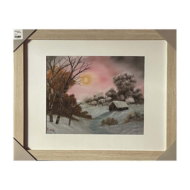 #130-8 COLD WINTER framed print 11"x14" beige frame / 8"x10" print