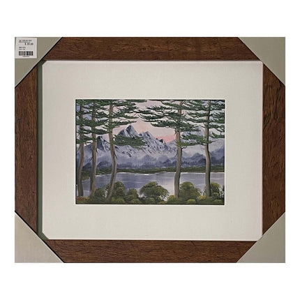 #129-1 PINK SKY MOUNTAINS framed print 8"x10" brown frame / 5"x7" print