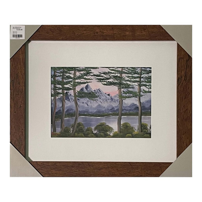 #129-1 PINK SKY MOUNTAINS framed print 8"x10" brown frame / 5"x7" print