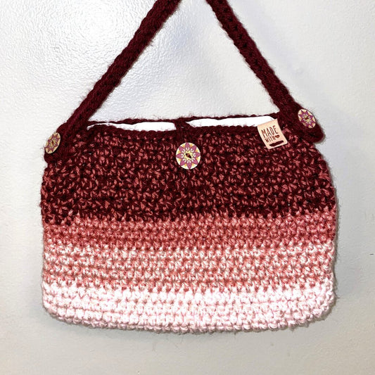 Maroon to light pink ombre crochet lined purse