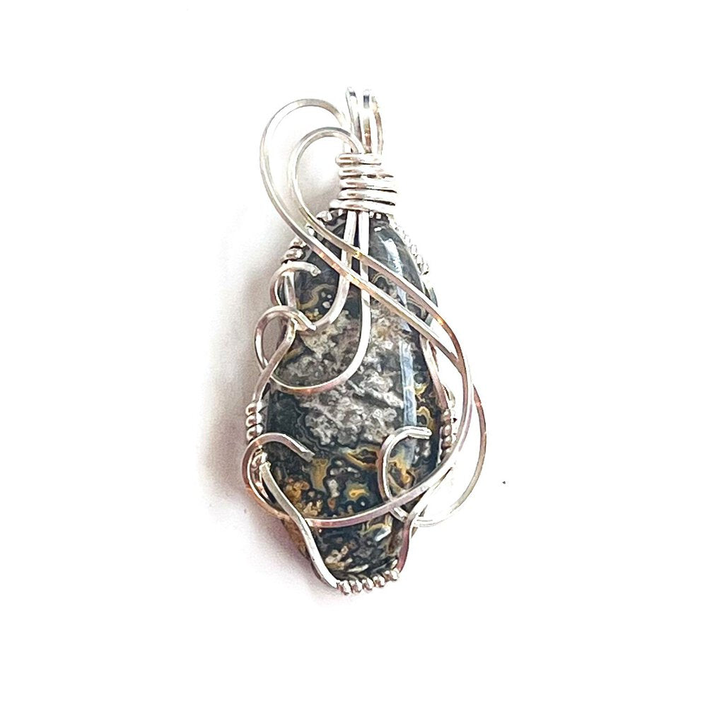 LACE AGATE Sterling Silver Wire Wrapped Pendant