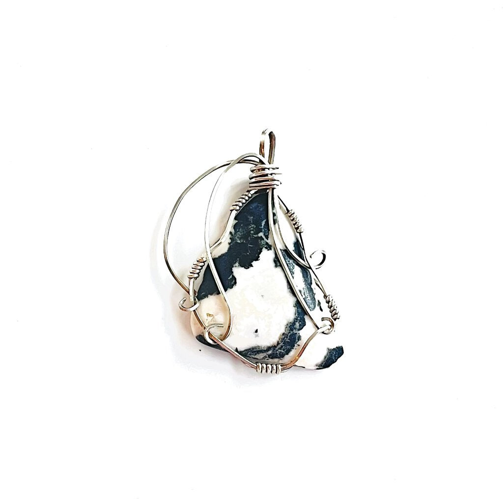 ZEBRA MARBLE Sterling Silver Wire Wrapped Pendant