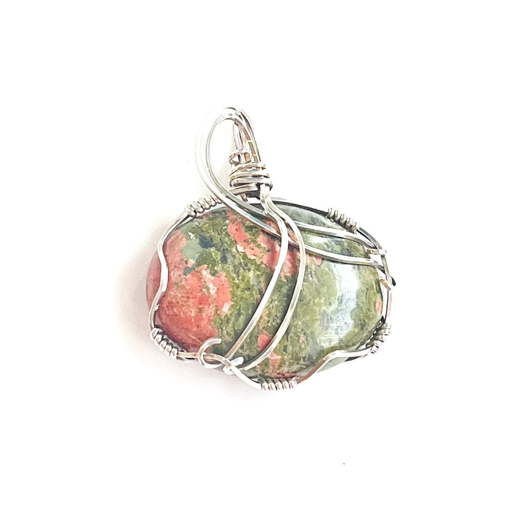 UNAKITE Sterling Silver Wire Wrapped Pendant