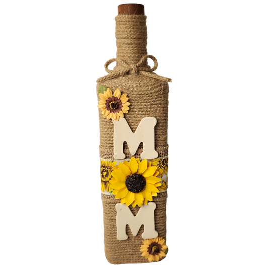 Twine-wrapped bottle- MOM sunflower