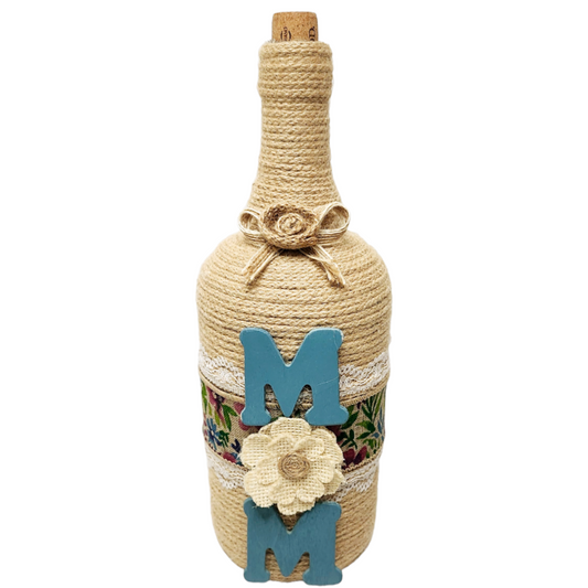 Twine-wrapped bottle- MOM floral