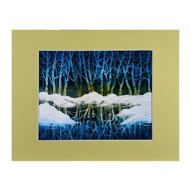 #159-1 SNOWY BIRCH TREES I matted print