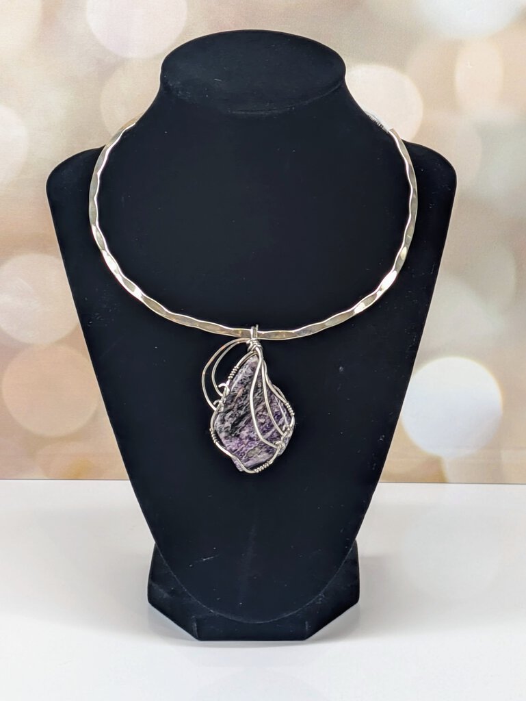 CHAROITE Sterling Silver Wire Wrapped Pendant