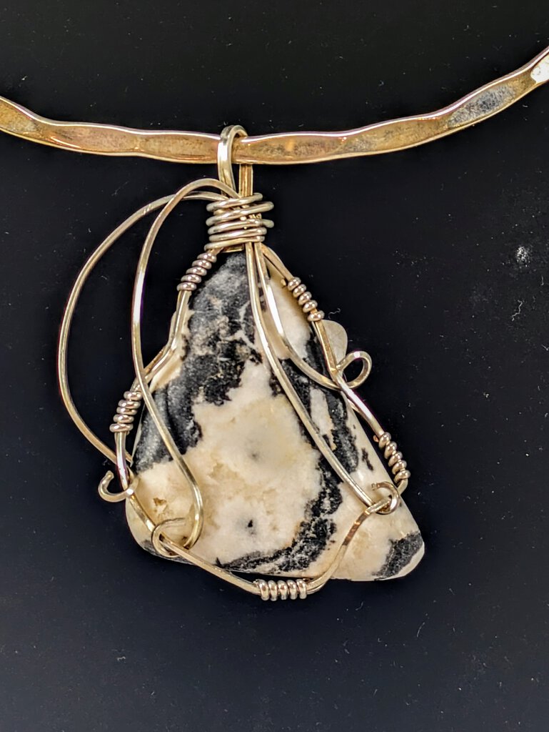 ZEBRA MARBLE Sterling Silver Wire Wrapped Pendant