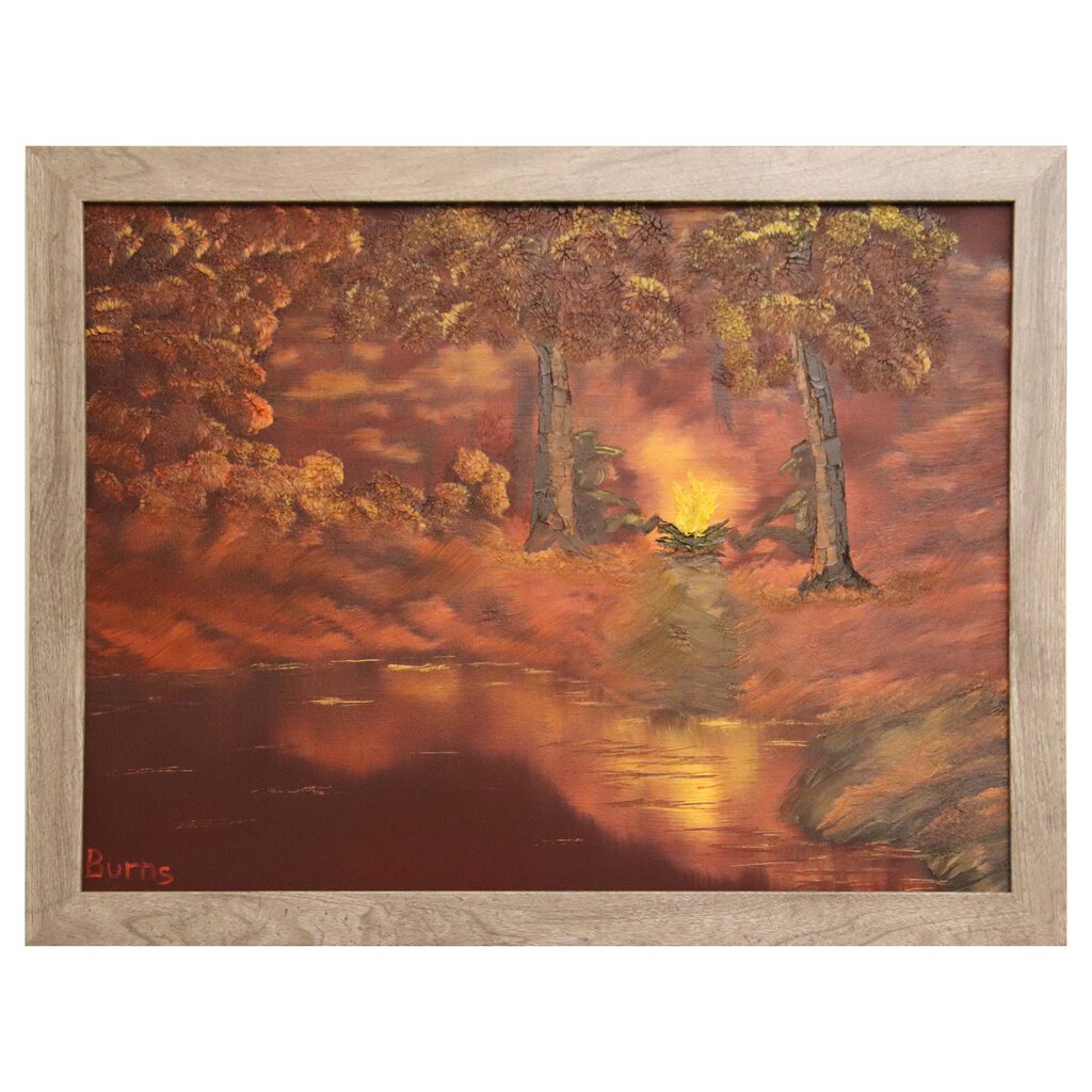 Campfire 11 oil on canvas 18"x24" with a gray frame by MFB Studios LLC