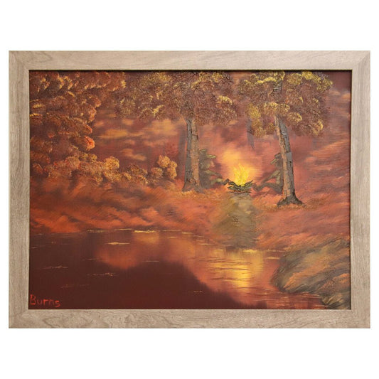 Campfire 11 oil on canvas 18"x24" with a gray frame by MFB Studios LLC