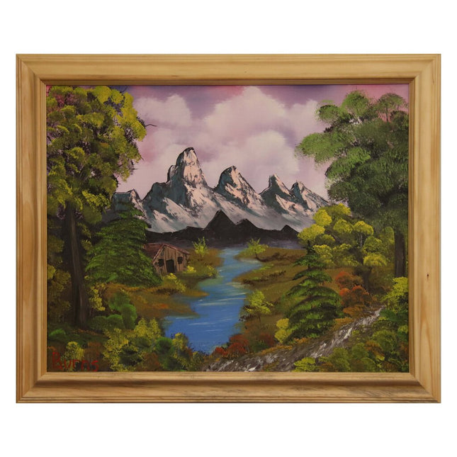 #35 Quiet Mountain River original oil on canvas 16"x20" with a fancy wood frame