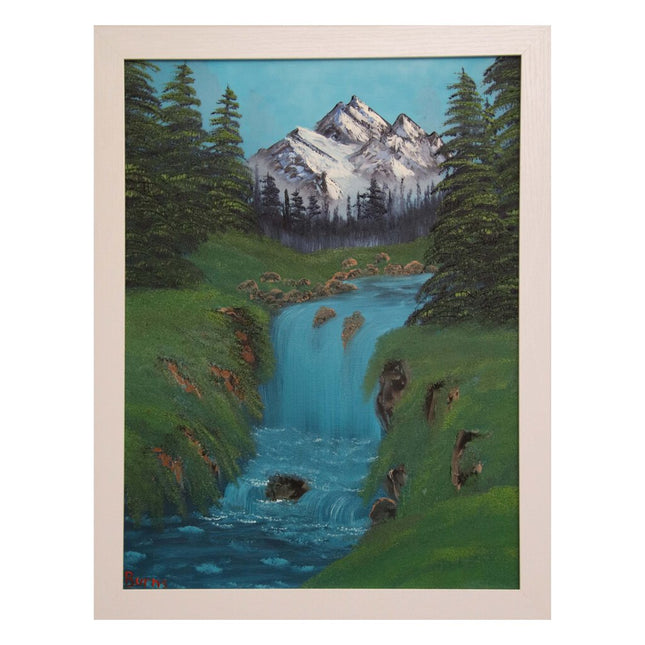 #38 Valley Waterfall original oil on canvas 18"x24" with a white frame