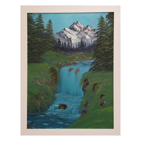 #38 Valley Waterfall original oil on canvas 18"x24" with a white frame