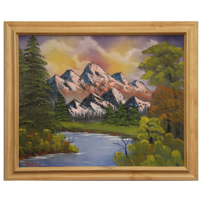 #40 Soft Mountain Glow original oil on canvas 16"x20" with a fancy wood frame