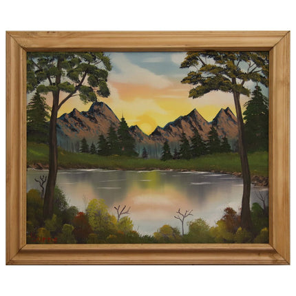 #43 Valley Lake Sunrise original oil on canvas 16"x20" with a fancy wood frame