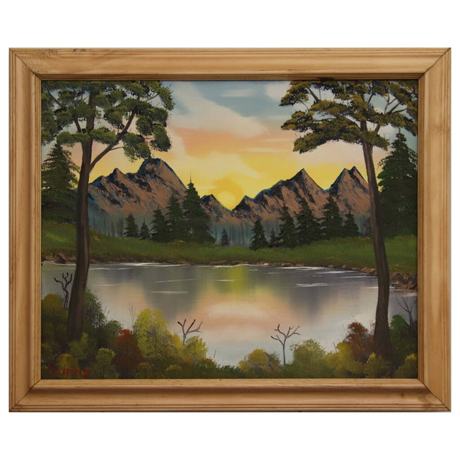#43 Valley Lake Sunrise original oil on canvas 16"x20" with a fancy wood frame
